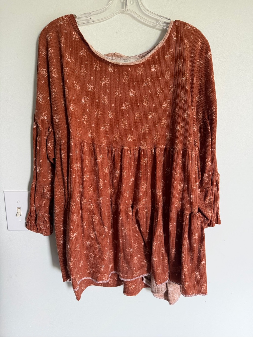 Farmhouse Frocks Rust Floral Peasant Tunic Top Boho Country Earthy Traditional